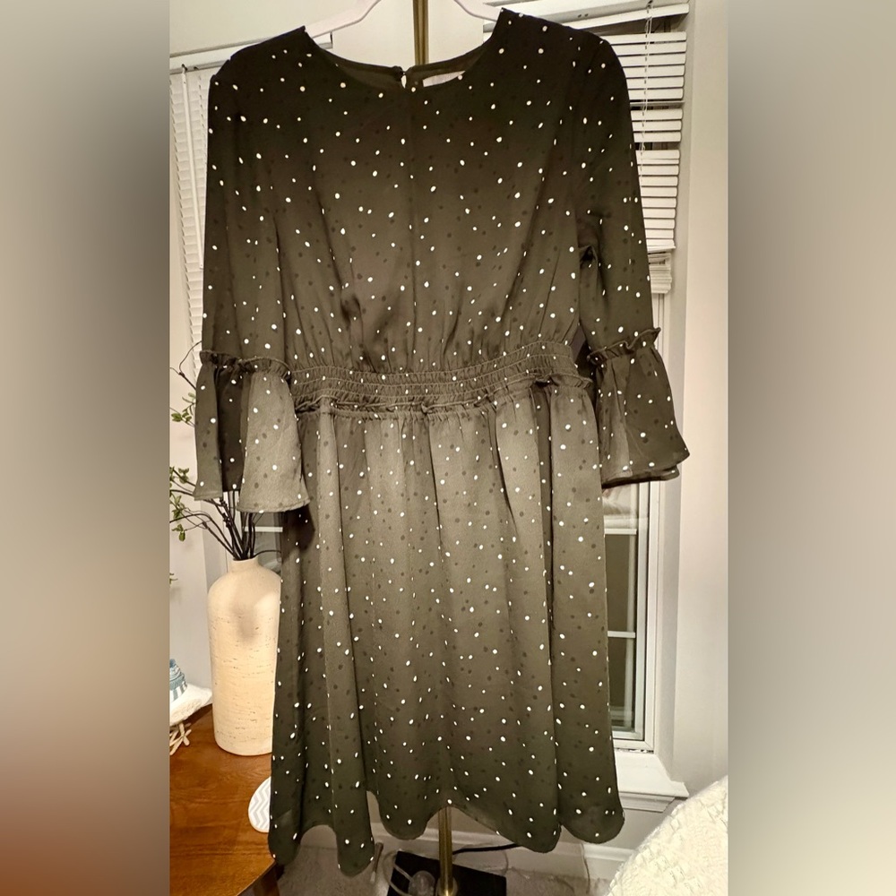 H&M Olive Green Polka Dot Long Sleeve Mini Dress